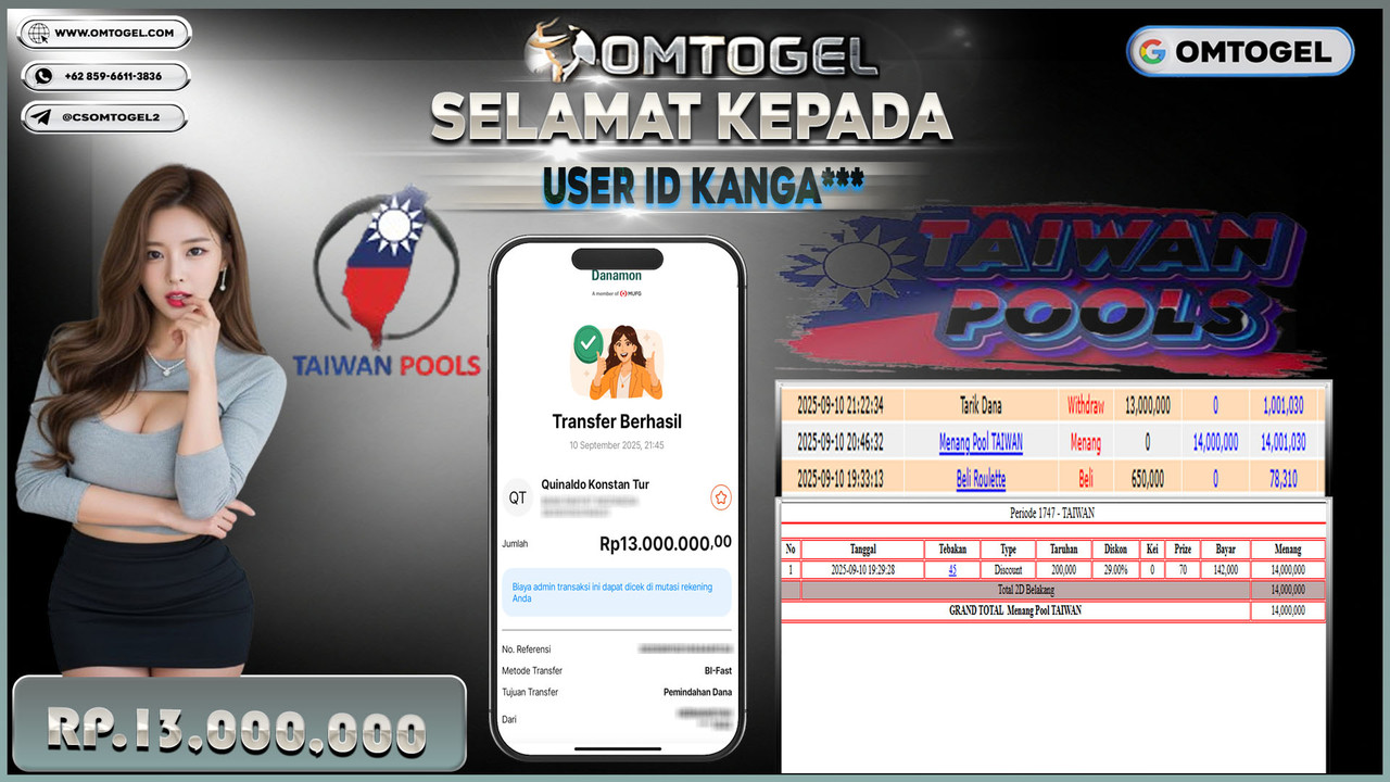 OMTOGEL JACKPOT TAIWAN 2D 13 JUTA DI BAYAR LUNAS ,-