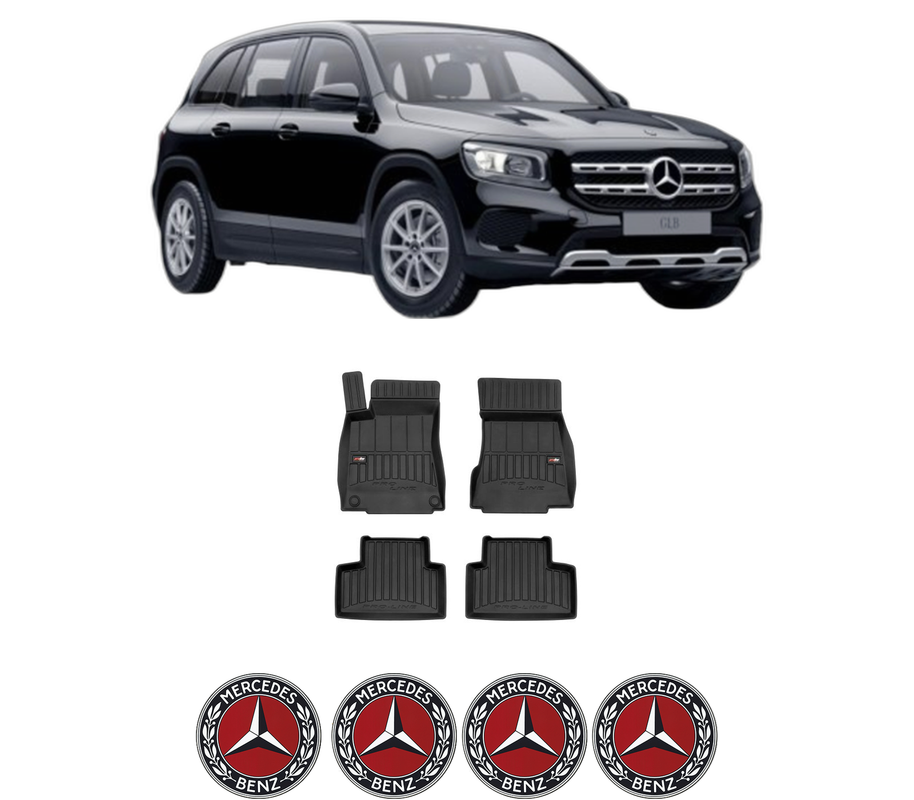 Set covorase presuri MERCEDES-BENZ GLB (X247) din 2019-2023, auto, din cauciuc thermoplastic, 4 Stickere auto cu MERCEDES-BENZ