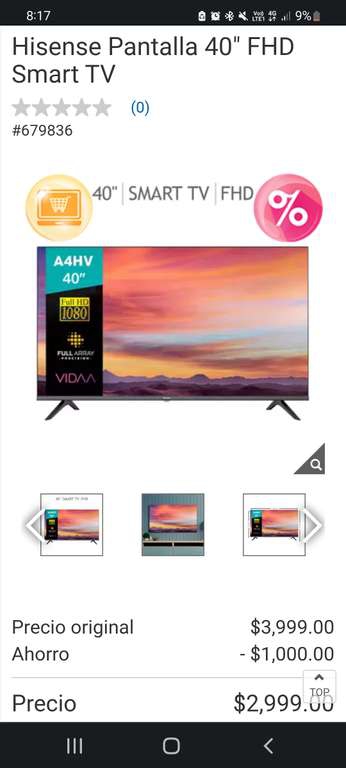 Costco Hisense Pantalla 40 FHD Smart TV con cupon costco- citibanamex