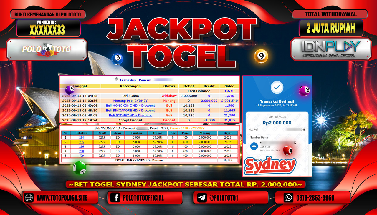 POLOTOTO JACKPOT TOGEL POOL SYDNEY Rp.2.000.000,-LUNAS