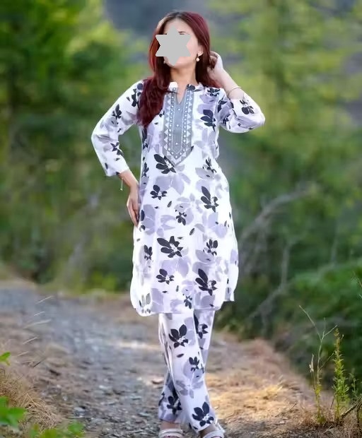 women cotton embroidery printed kurta pant set (cord set) Color 3 (KS115)