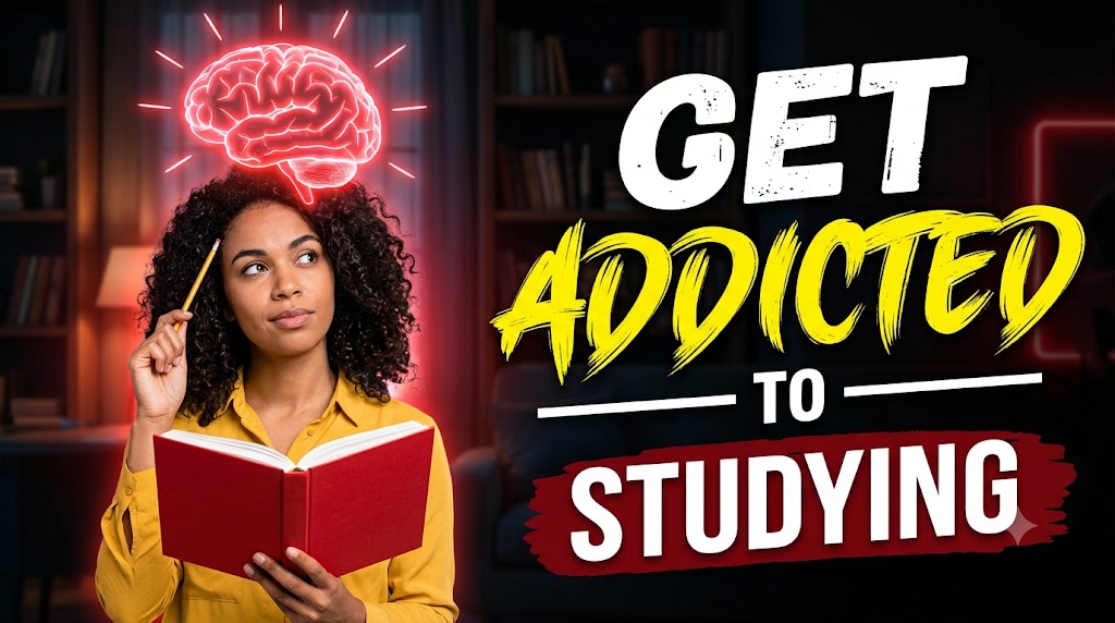 AI-generated example result for the youtube-thumbnail prompt: Get Addicted To Studying Thumbnail – Study Motivation Design AI YouTube Thumbnail Prompt