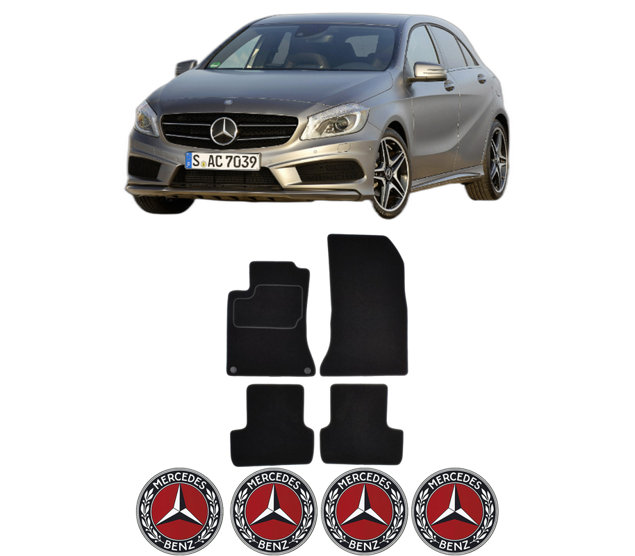 Set Covorase Presuri MERCEDES-BENZ A-CLASS (W176) din 2012-2018, Auto, Material Textil Mocheta, 4 Stickere auto cu MERCEDES-BENZ