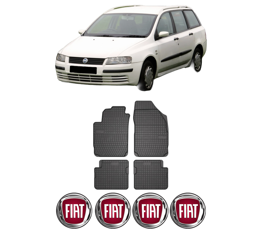 Set covorase presuri FIAT STILO Multi Wagon (192_) din 2003-2008, auto, din cauciuc thermoplastic, 4 Stickere auto cu FIAT