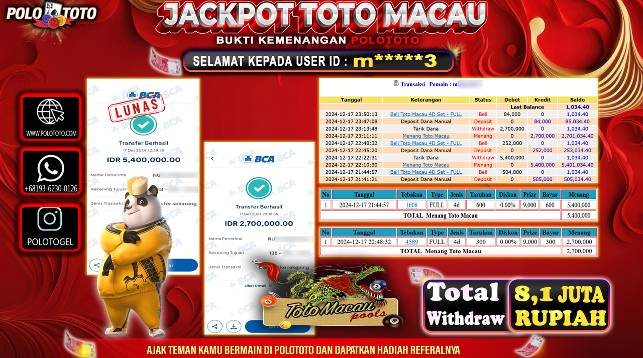POLOTOTO JACKPOT TOGEL TOTO MACAU Rp.8,100.000,-