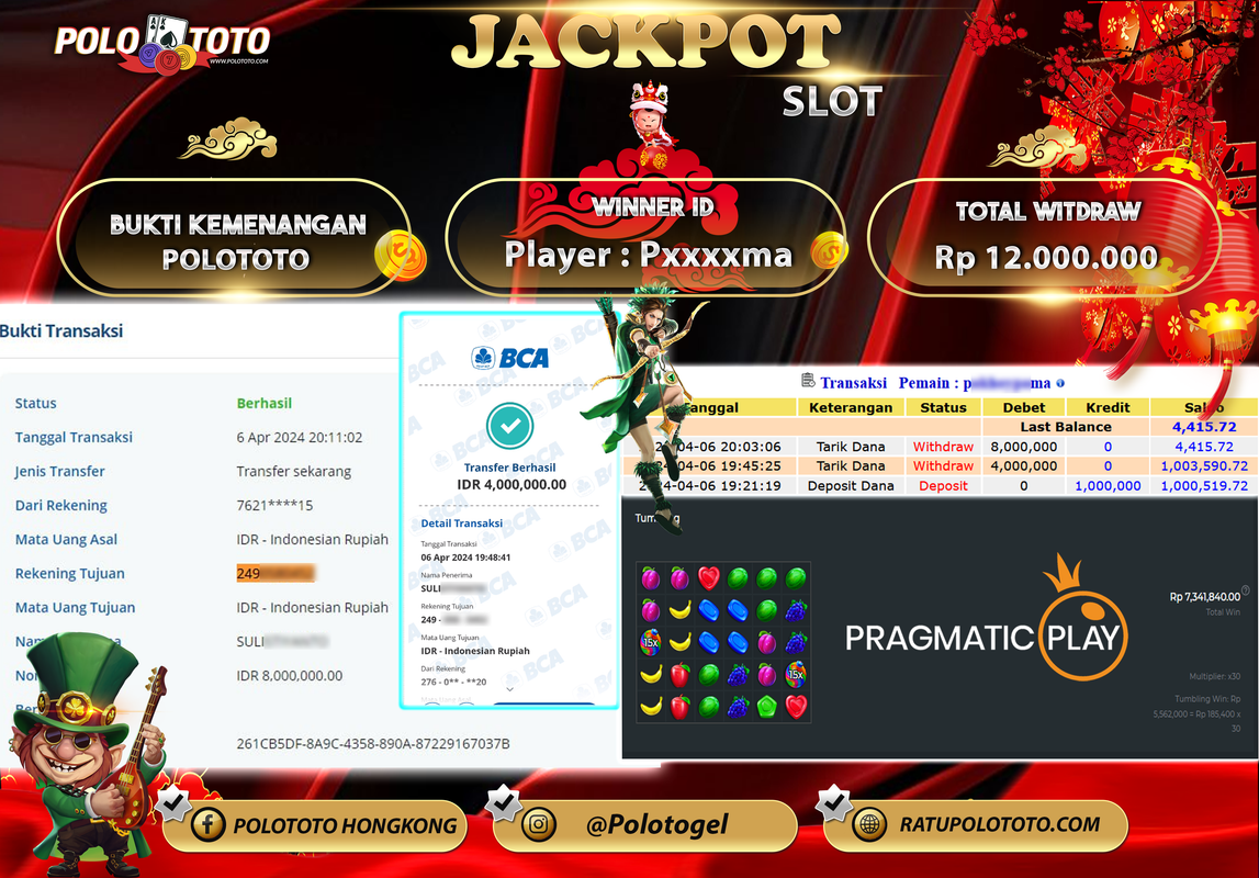 POLOTOTO BUKTI JACKPOT SLOT PRAGMATIC SWET BONANZA  Rp 12.000.000,-