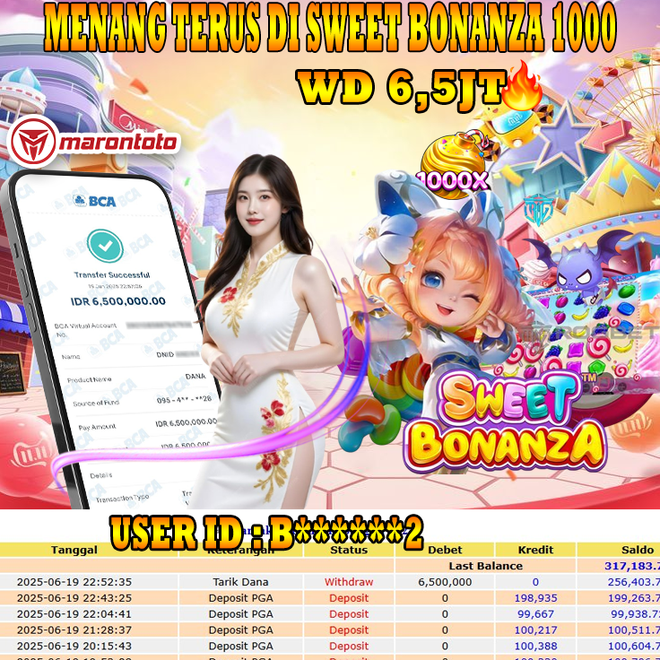 Bukti Kemenangan Member Marontoto Sebesar 6,500,000 JuTa