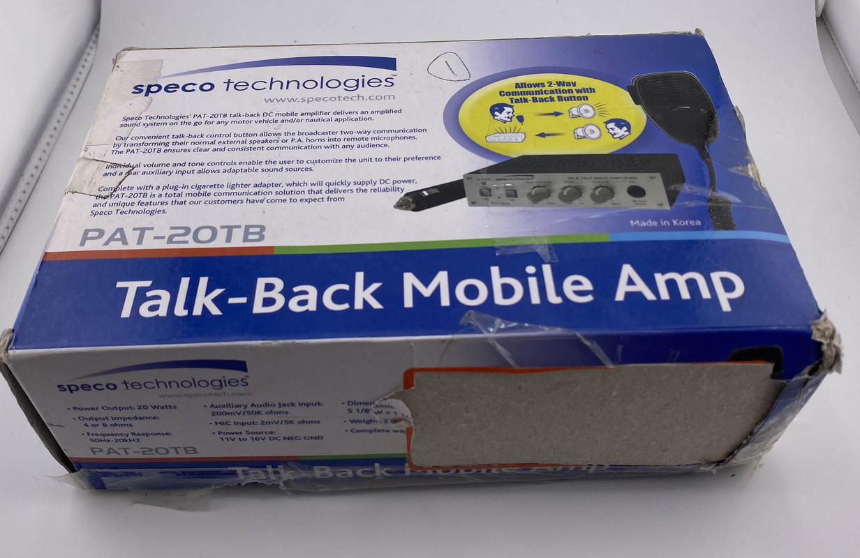 SPECO TECHNOLOGIES PAT-20TB MOBILE 20W 2-WAY TALK BACK AMPLIFIER WITH MICROPHONE