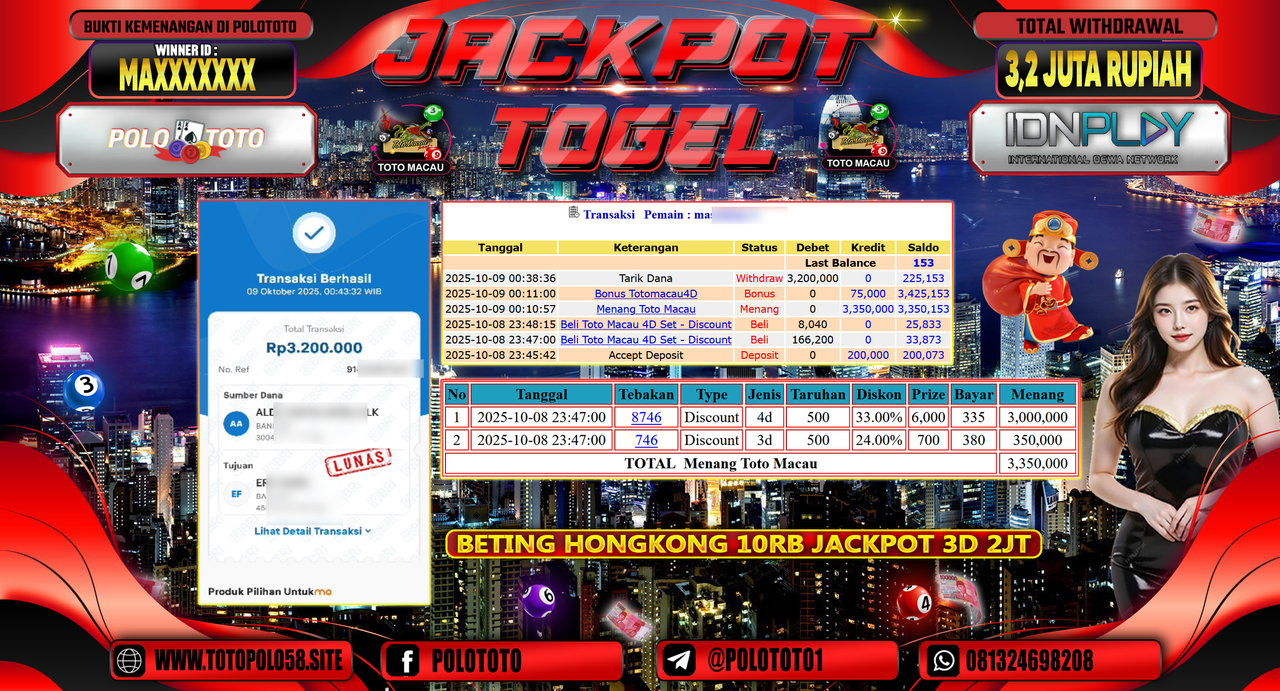 POLOTOTO JACKPOT TOGEL MENANG TOTO MACAU Rp.3.200.000,- LUNAS