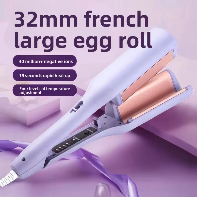 32mm French Style Hair Waver Curler Mermaid Waves Iron V-Shape Barrel Negative Ion Fast Heating Styling Tool Purple AU Plug