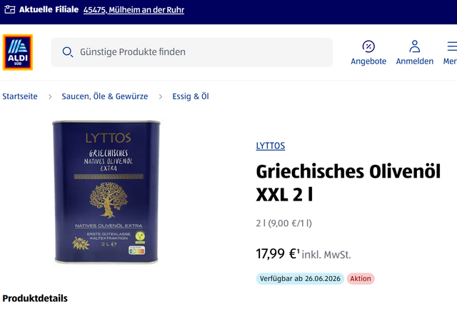 Aldi Olvienöl-Angebot Juni 2026