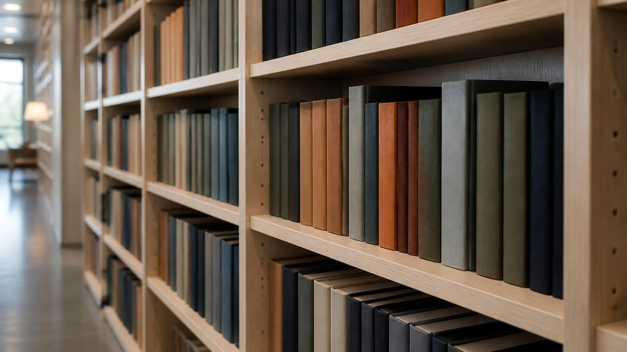 Книги на библиотечном стеллаже