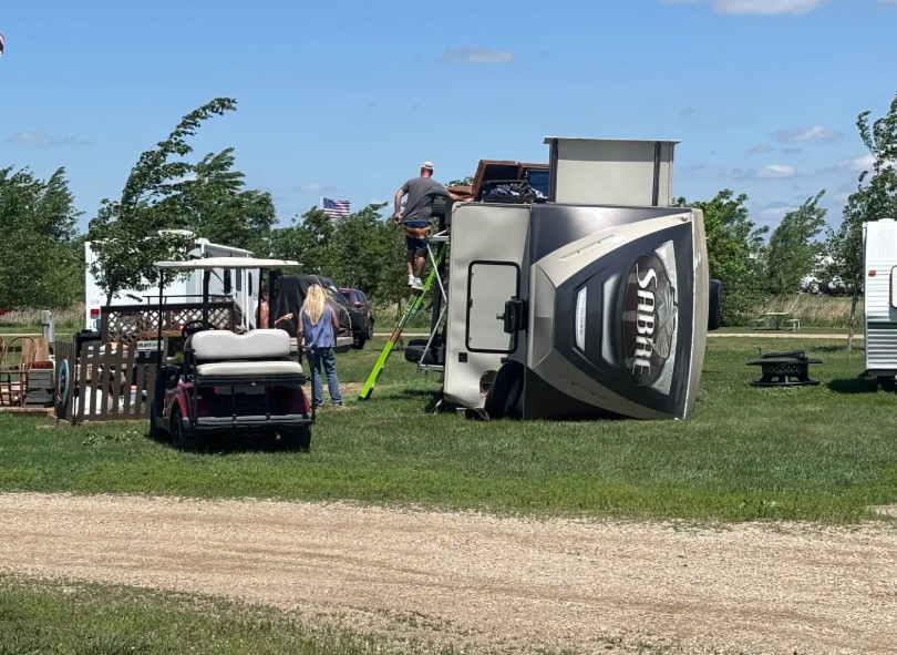 Wind blown camper