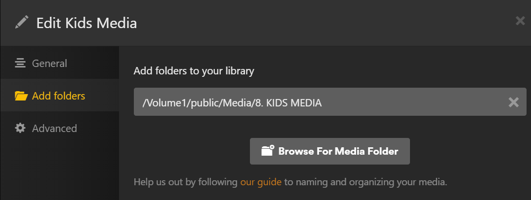 Plex Select folder in Media