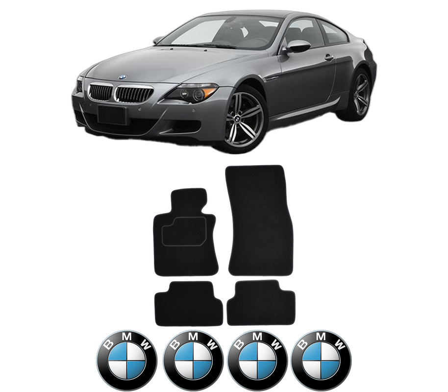 Set Covorase Presuri BMW Seria 6 (E63) din 2003-2010, Auto, Material Textil Mocheta, 4 Stickere auto cu BMW
