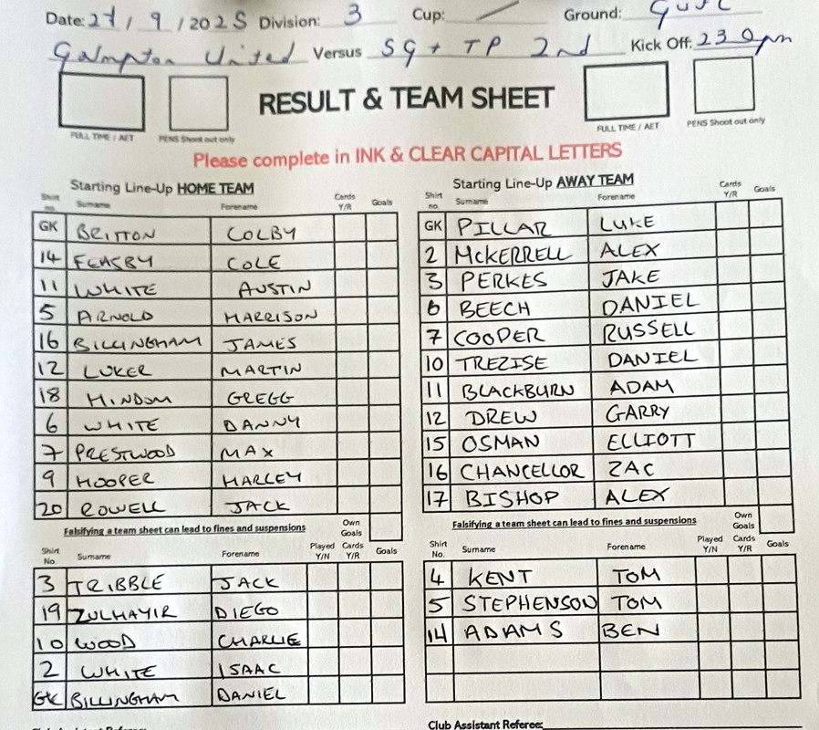 Team sheet