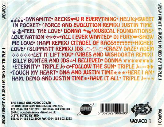 03/11/2023 - Jimmy J – Wow (What A Rush)(CD, Mixed)(Stage One – WOWCD 1)  1998 Wow-What-A-Rush-Vol-1-back