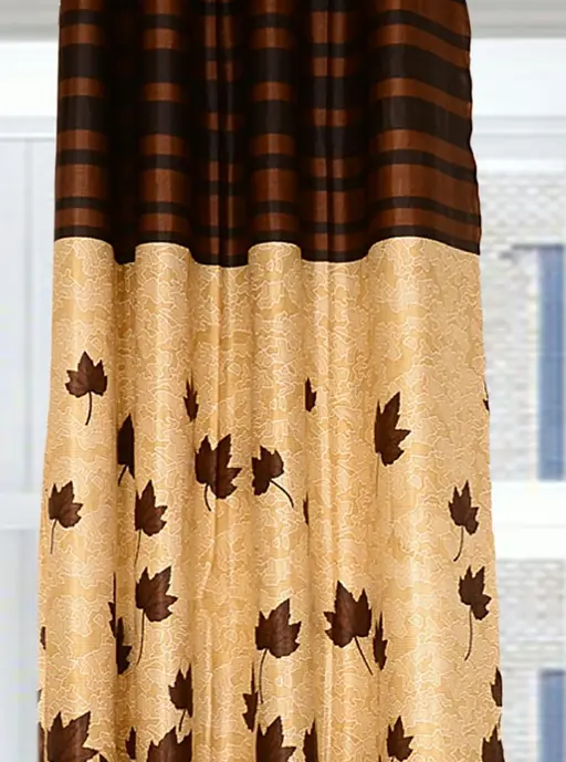 Bright Brown Leaf Pannel 2 Piece Mapple Eyelet Polyester door Curtains (Pack of 2) || Coffee (R704)