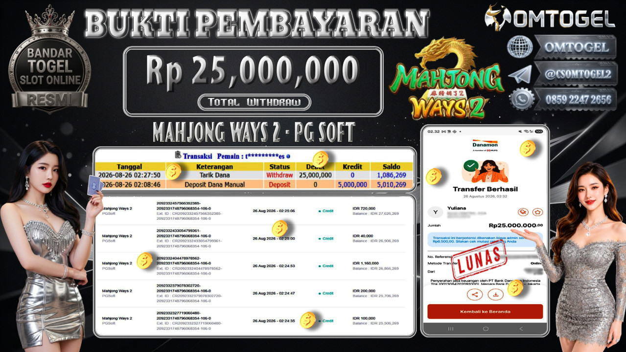 OMTOGEL JACKPOT PG SOFT MAHJONG WAYS 2 Rp,25,000,000,- DIBAYAR LUNAS