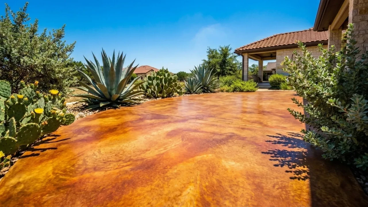 Stained concrete patio durability San Antonio heat