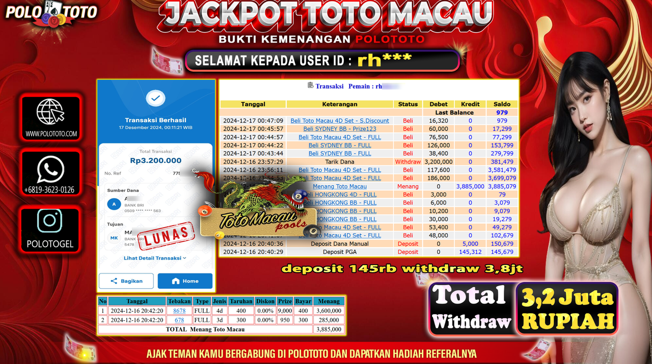 POLOTOTO JACKPOT TOGEL TOTO MACAU Rp.3,200.000,-