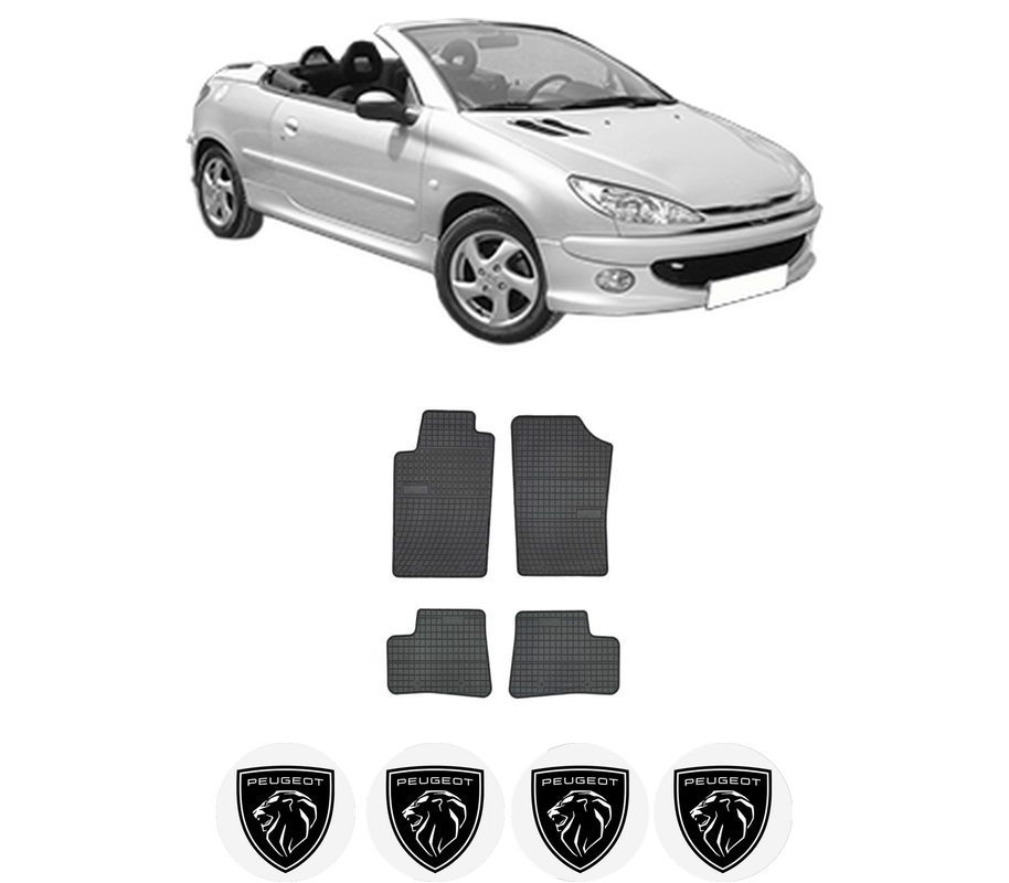 Set covorase presuri PEUGEOT 206 CC (2D) din 2000-2007, auto, din cauciuc thermoplastic, 4 Stickere auto cu PEUGEOT