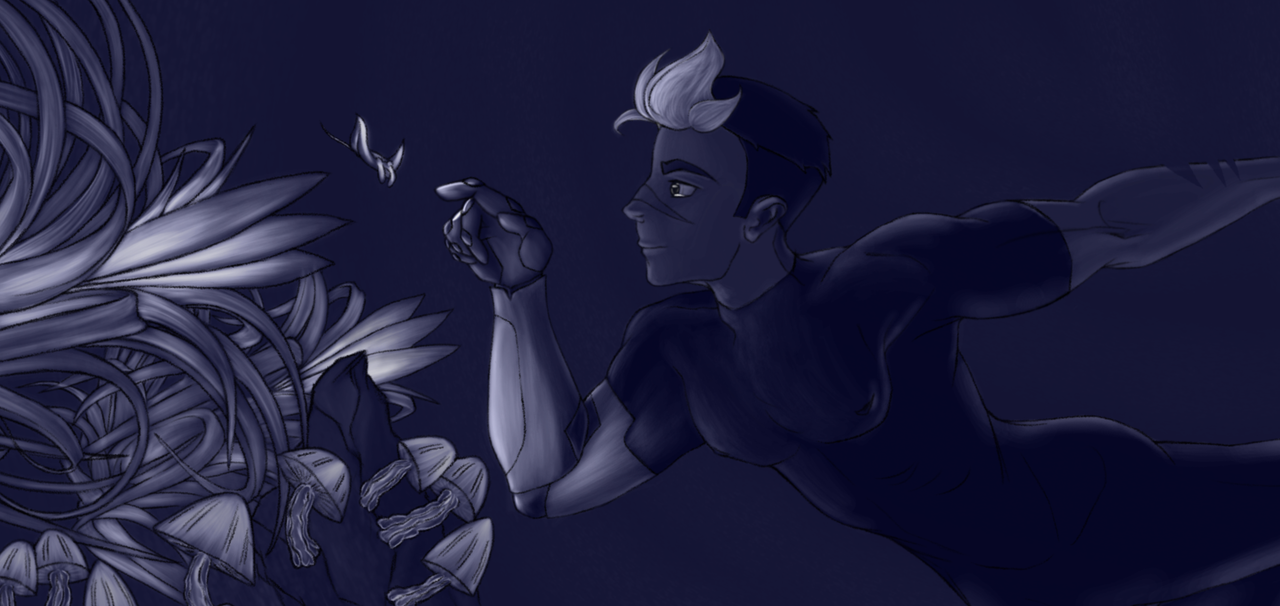 Shiro floating through the zero-gravity reef