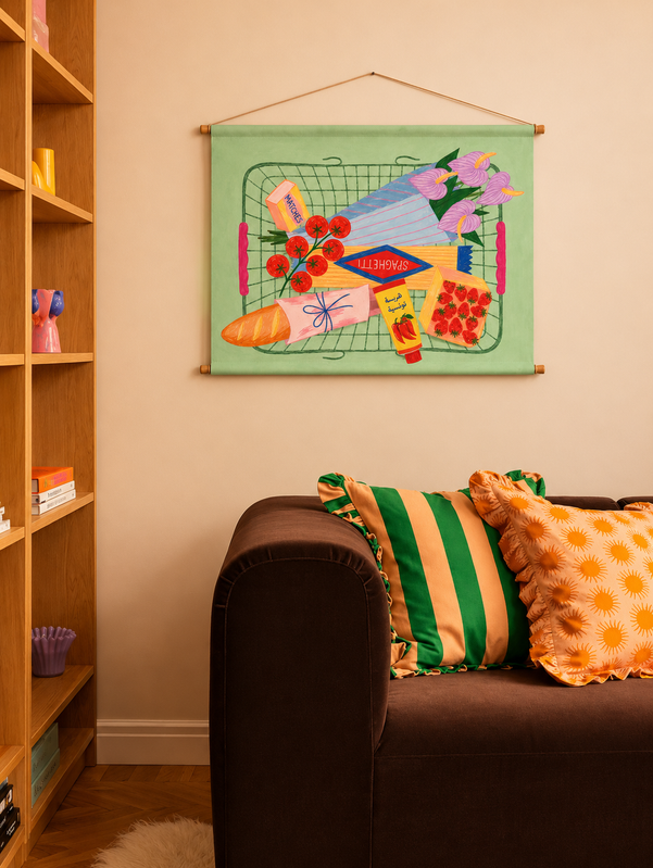 harissa tounssiya fabric flag hanging on a wall
