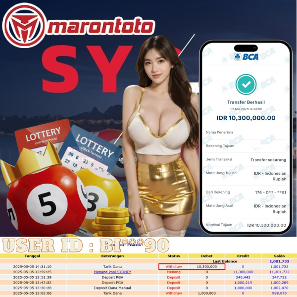 Bukti Kemenangan Member Marontoto Sebesar 10,300,000 JuTa