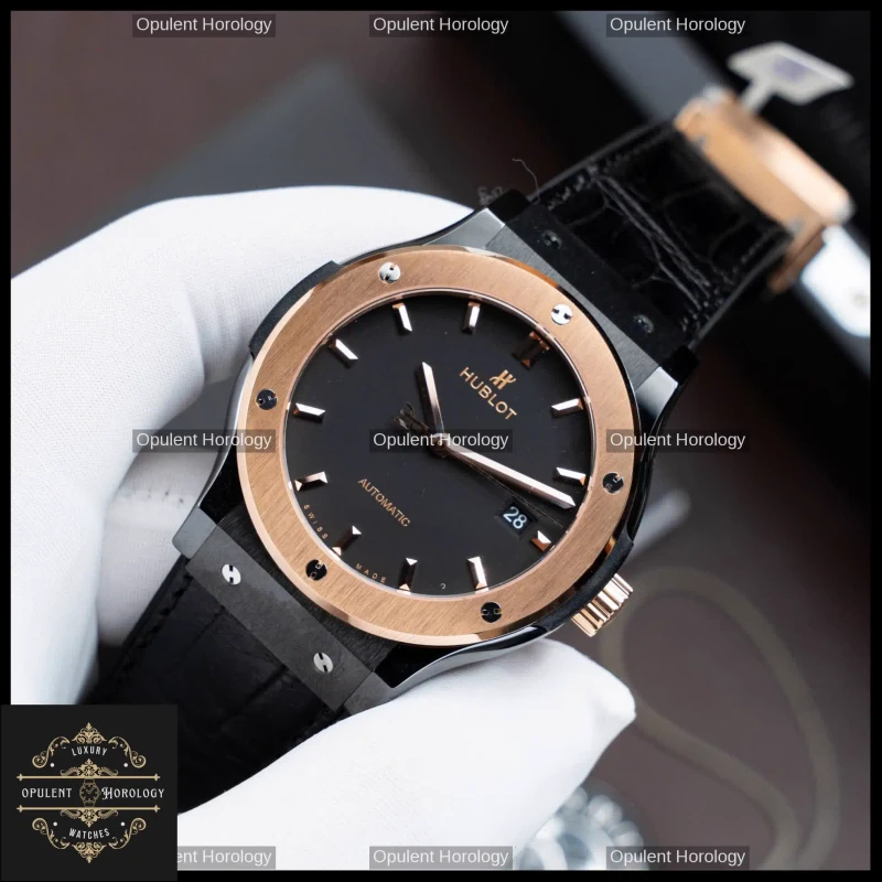 Hublot Classic Fusion Ceramic King Gold Automatic Watch 42mm Leather Rubber Strap