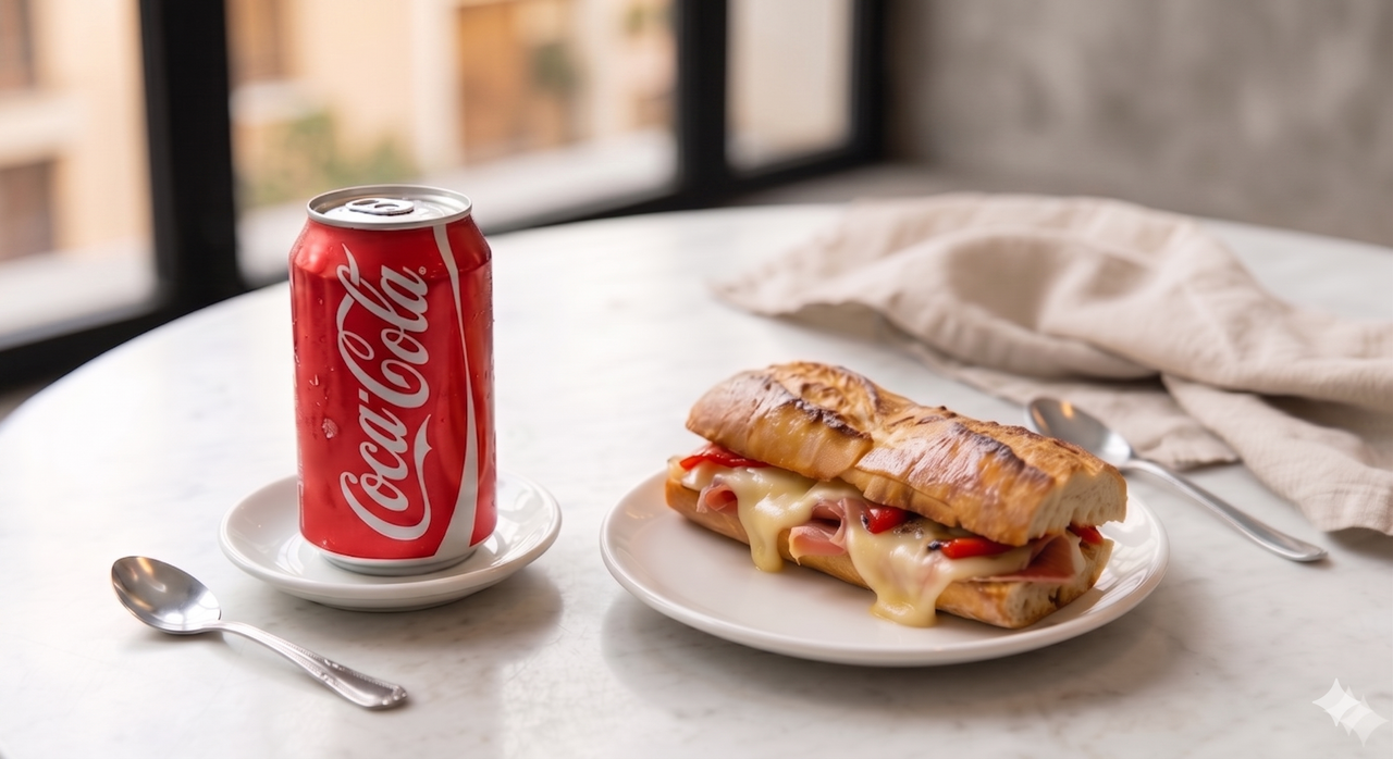 Bocadillo Caliente Y Coca-Cola Sabor Original lata 330ml.