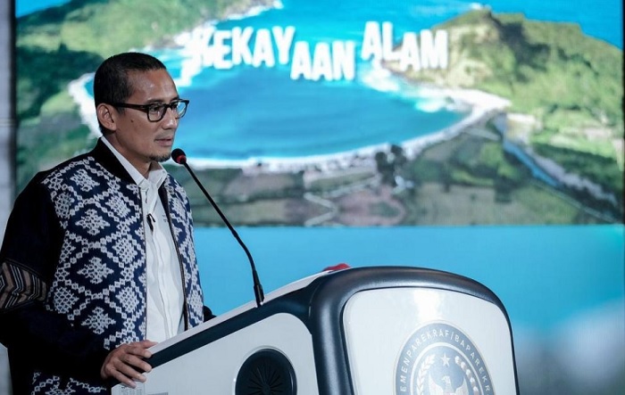 Menparekraf Sandiaga Uno dalam Jumpa Pers Akhir Tahun (JPAT di Balairung Soesilo Soedarman, Gedung Sapta Pesona, Jakarta, Senin (26/12/2022).