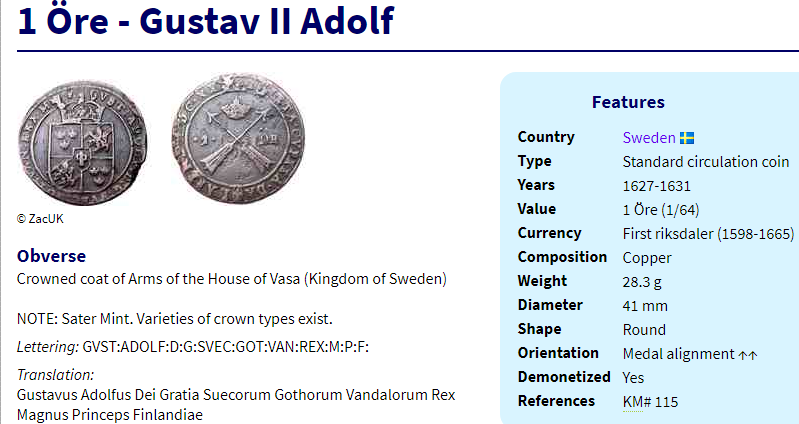 1 öre gustav II adolf