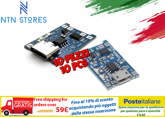 Modulo TP4056 carica batterie LI-ION Lipo con circuito di protezione integrato - Imagen 1 de 3