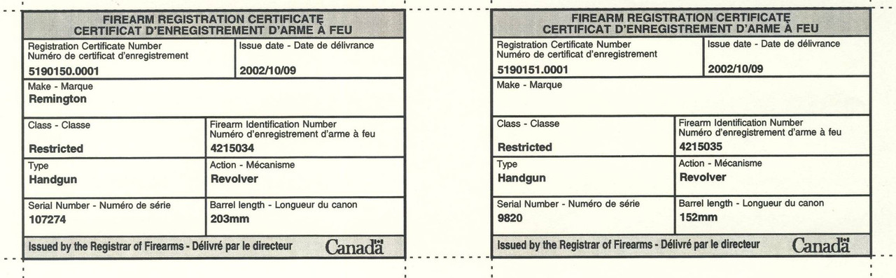 Starr and Remington certificates dated 2002