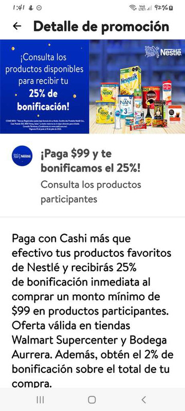 Cashi te regresa el 25% en la compra de productos Nestlé seleccionados 