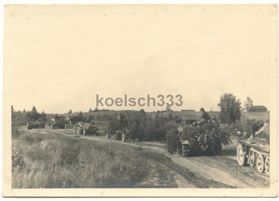 Foto Sturmgeschütz und Schützenpanzer Kolonne an der Ostfront in