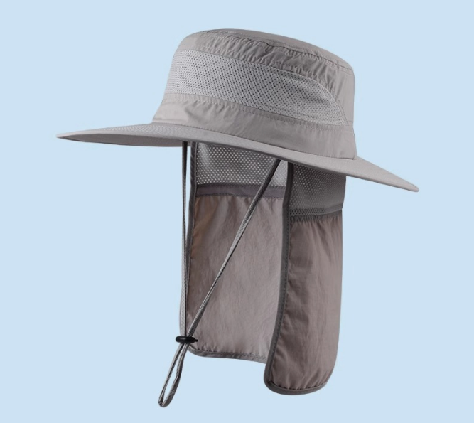 Wide Brim Sun Hat with Neck Flap UPF 50+ Protection Quick Dry Safari Cap Mesh Breathable for Fishing Gardening Hiking Outdoor Dark Grey