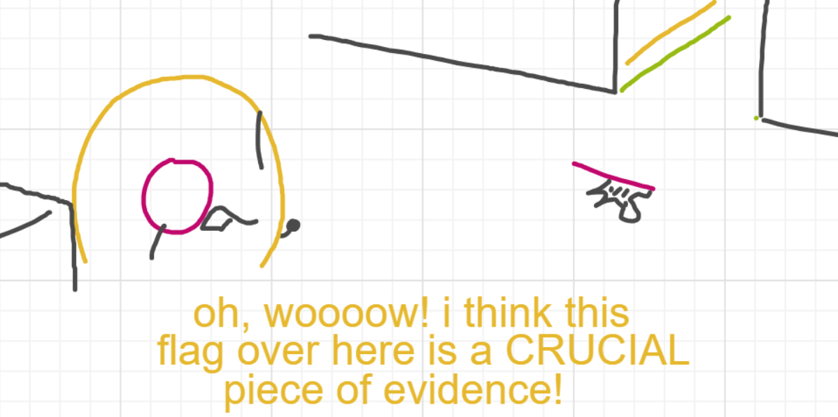 A panel from A Murder On The, episode six of the Board Boards object show by Furretwalk/WalkingFurret.