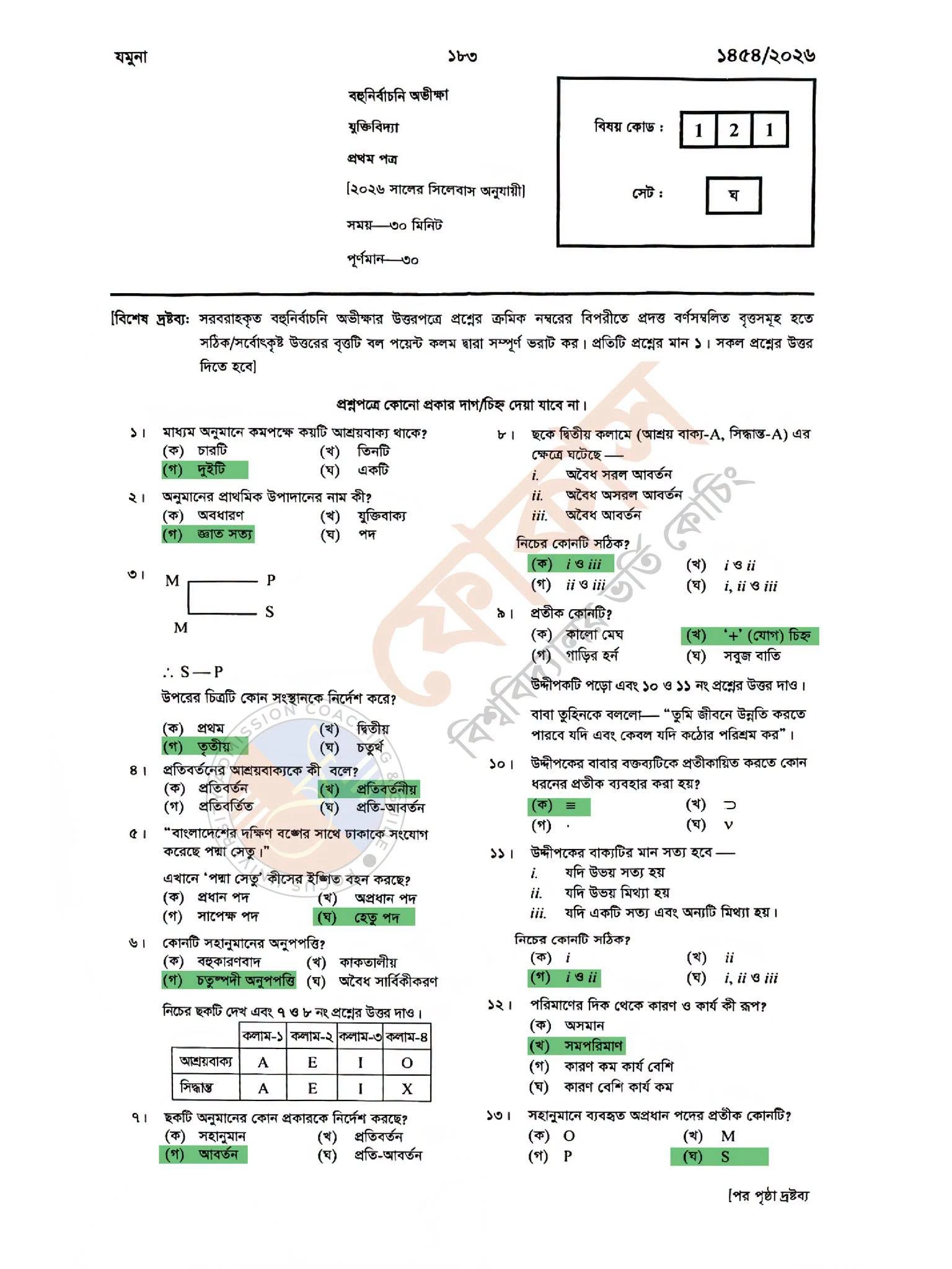 Jukti Bidda Prothom Potro Question solution 2026