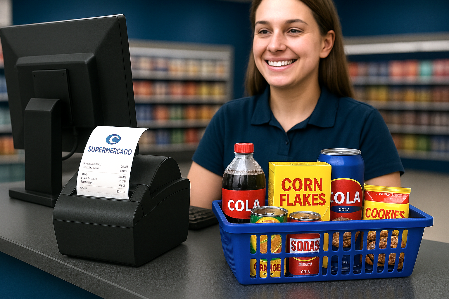 Caixa de supermercado com bobinas PDV personalizadas PSR para cupons fiscais e marketing
