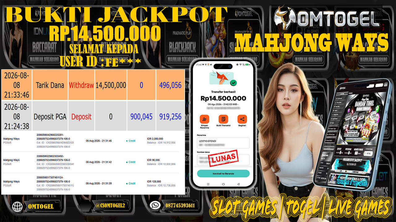OMTOGEL JACKPOT PG SOFT MAHJONG WAYS  Rp,14,500,000,- DIBAYAR LUNAS