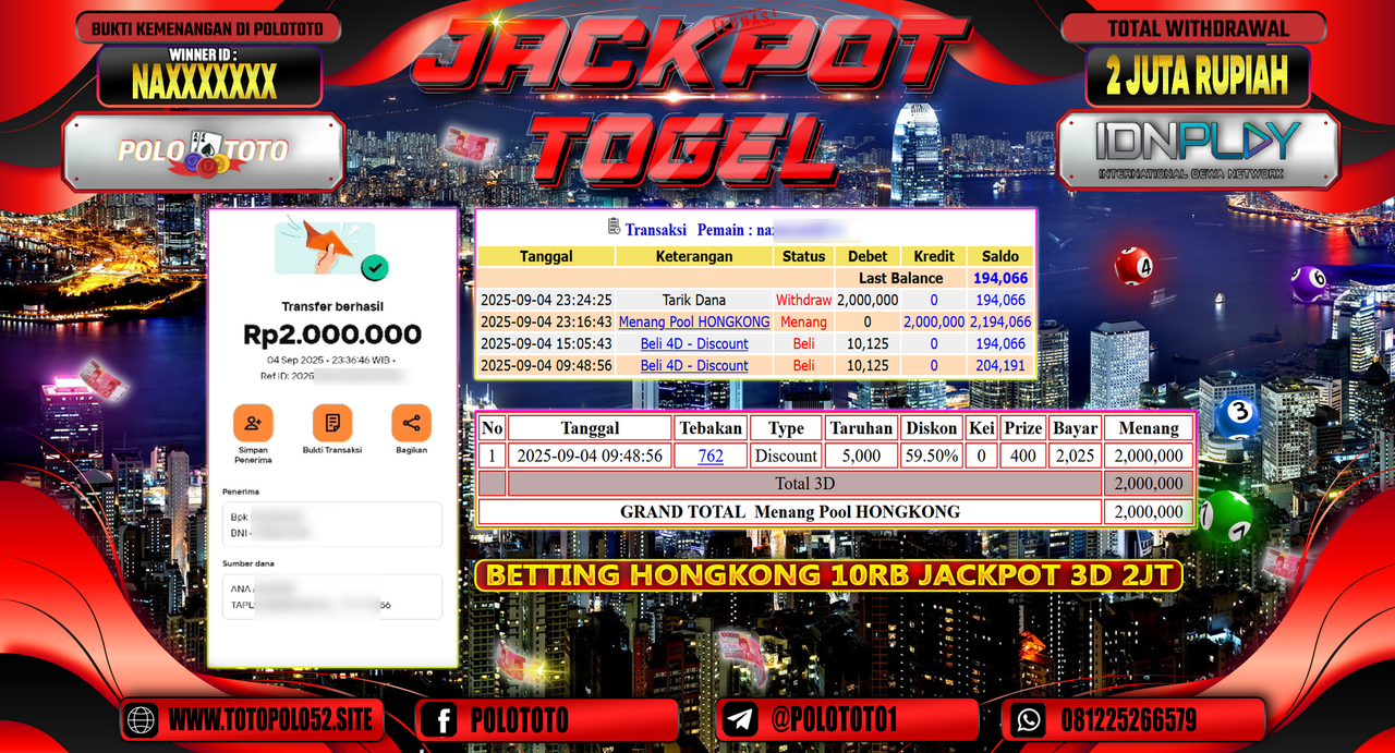 POLOTOTO JACKPOT TOGEL HONGKONG LOTTO Rp.2.000.000,-