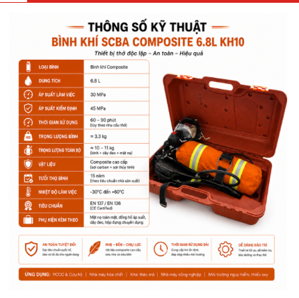 Thiết bị trợ thở cá nhân SCBA 6.8L KH10 Thiết bị trợ thở cá nhân SCBA 6.8L KH10
