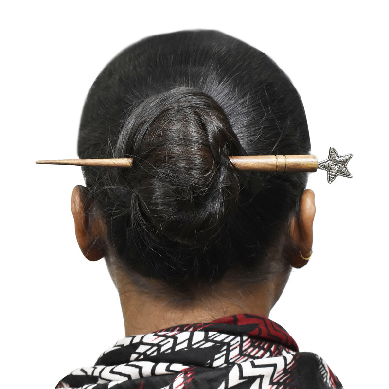 Women Juda Hair Pin Wood & Metal Handmade Beautiful Design Traditional Stick Pin - Picture 21 of 40