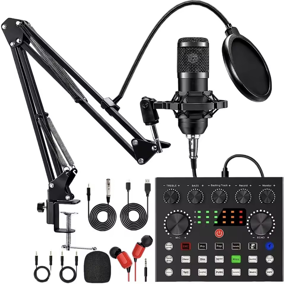 Podcast Equipment Bundle with Voice Changer and BM-800 Microphone Podcast Microphone Bundle for Live Streaming Singing Gaming