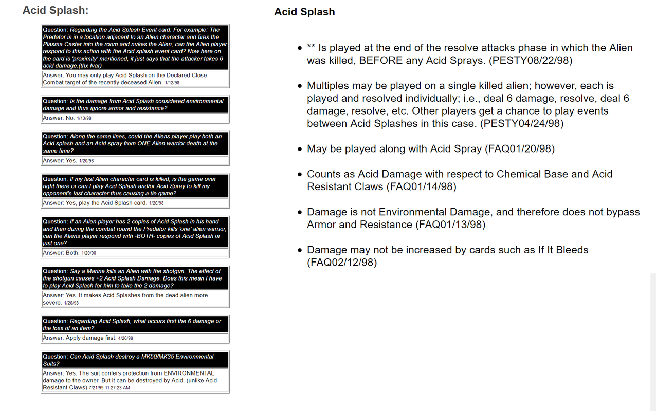 Acid Splash FAQs and Tournament Rulings