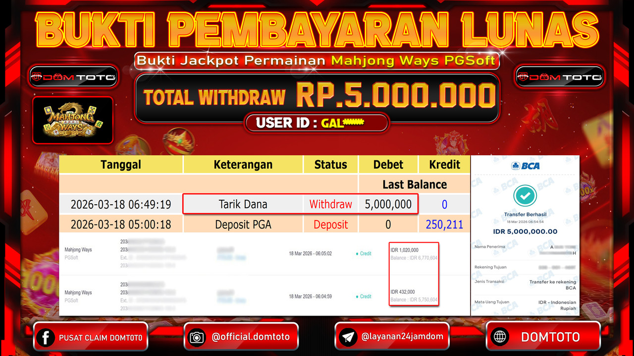 JACKPOT SLOT Mahjong Ways PGSoft 18 MARET 2026