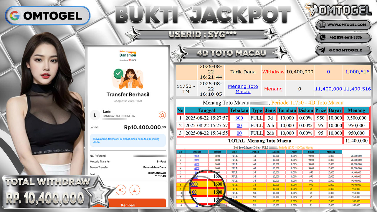 OMTOGEL JACKPOT TOTO MACAU 3D 2D 10 JUTA DI BAYAR LUNAS ,-