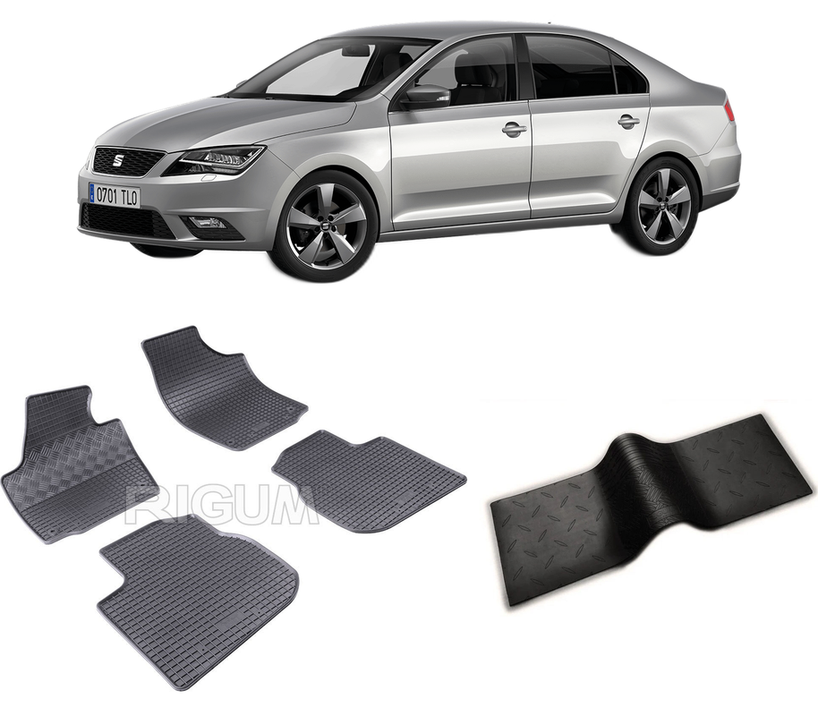 Set covorase auto SEAT TOLEDO IV din 02.2013-05.2019, cu covoras tunel median, CAROSERIE HATCHBACK, Presuri cauciuc 100%, compatibil cu autoturismul SEAT TOLEDO IV, Rigum